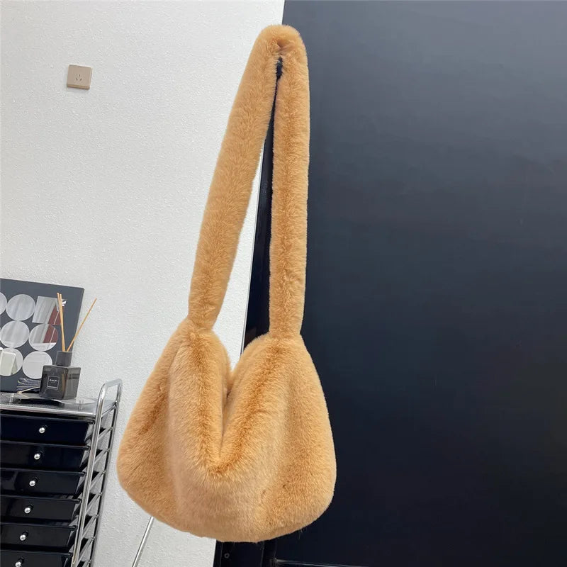 New Rabbit Plush Bag for women Versatile Shoulder Y2K Rose Red Millennium Spicy Girls Style Crossbody Plush Student armpit Bag