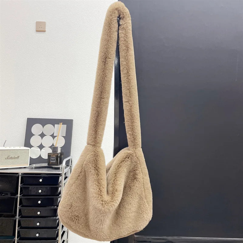 New Rabbit Plush Bag for women Versatile Shoulder Y2K Rose Red Millennium Spicy Girls Style Crossbody Plush Student armpit Bag