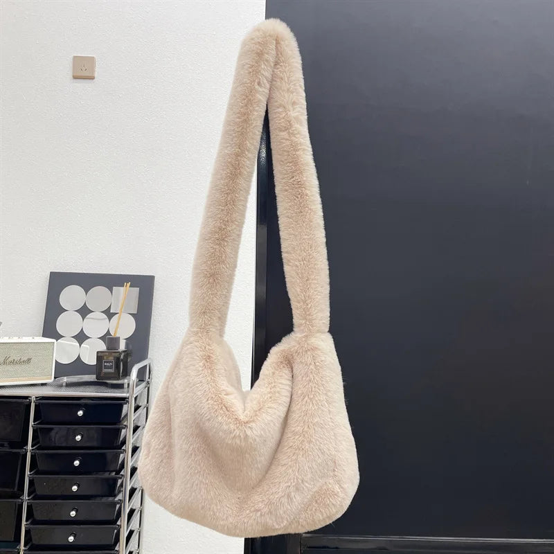 New Rabbit Plush Bag for women Versatile Shoulder Y2K Rose Red Millennium Spicy Girls Style Crossbody Plush Student armpit Bag