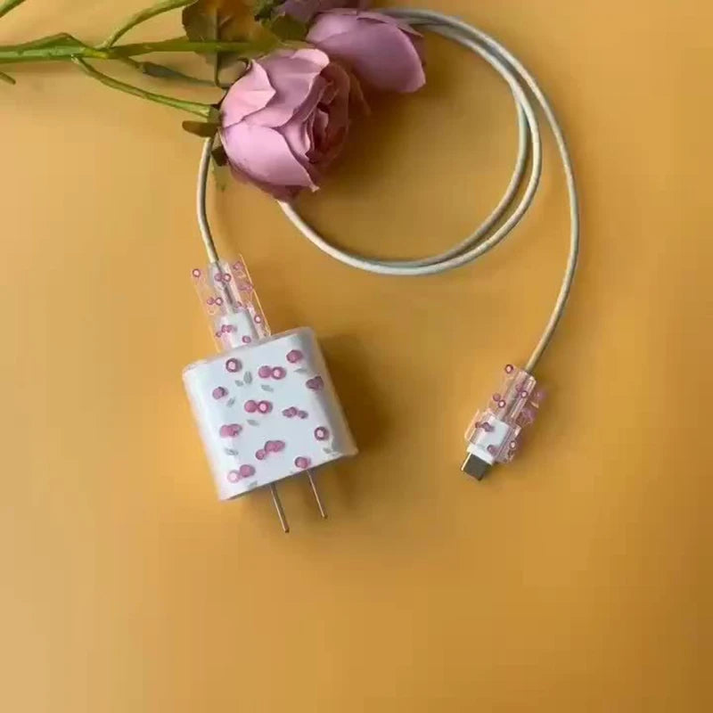 US Charger Protection Cover for iPhone, Cute Cherry USB Cable Winder, Protector Shell Case for Apple 12, 13, 11 Pro Max, 20W