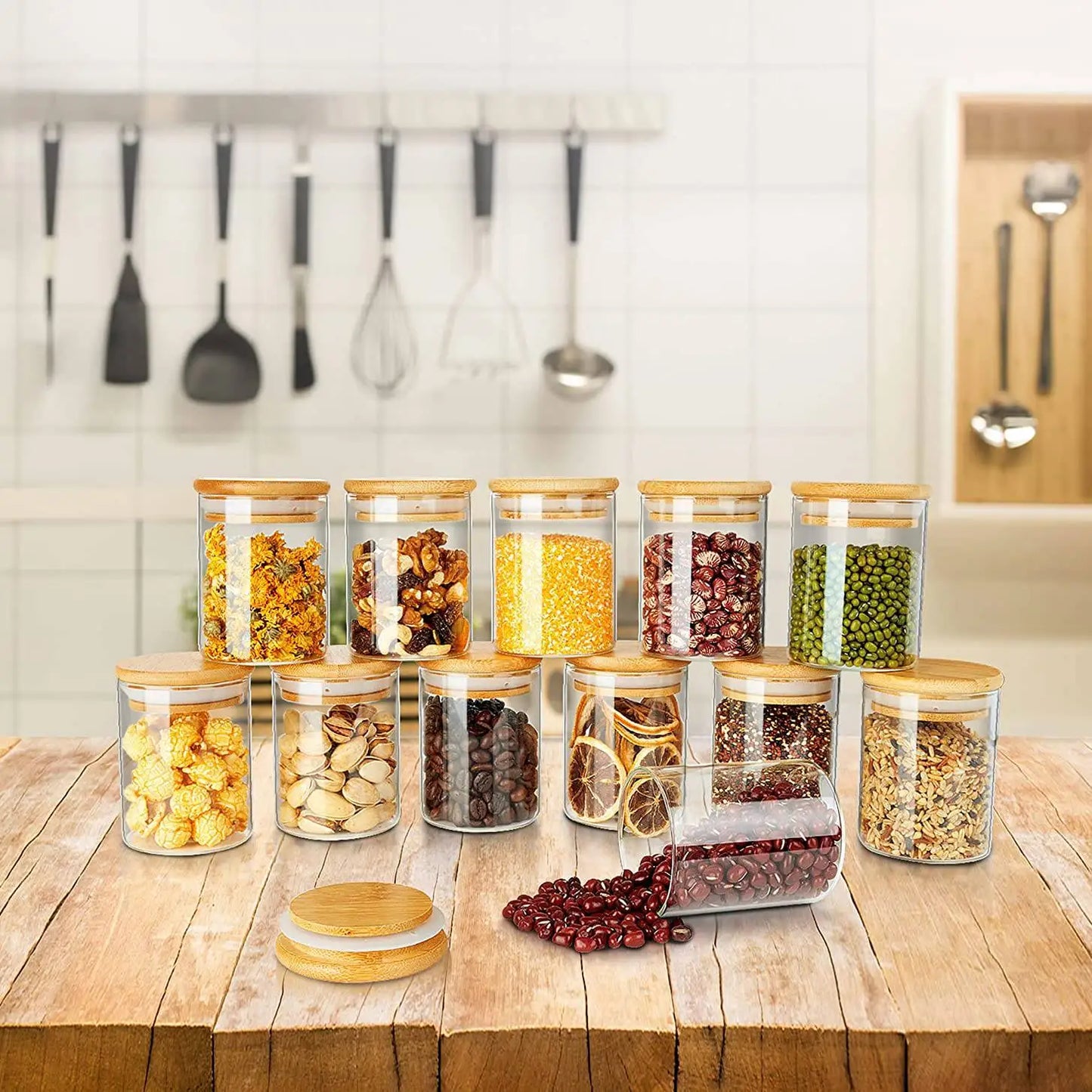 Mini Bamboo Glass Jar Set