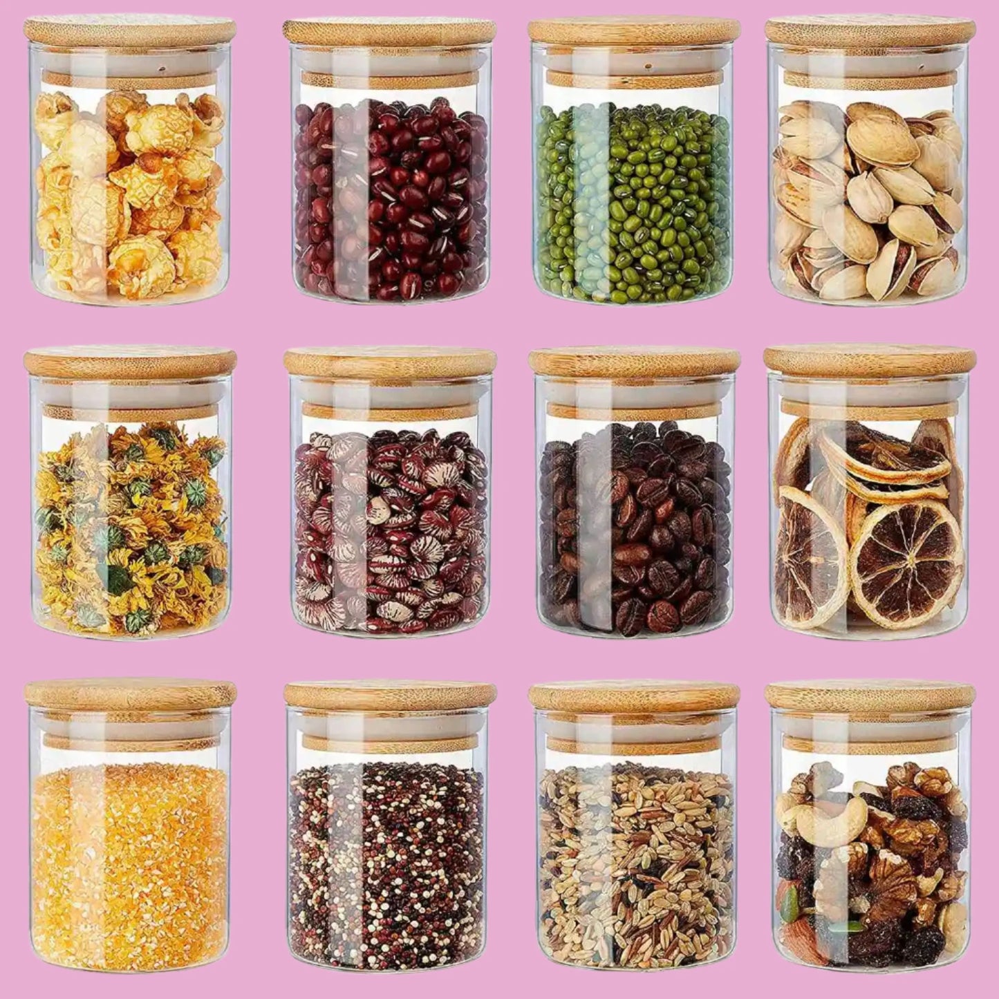 Mini Bamboo Glass Jar Set