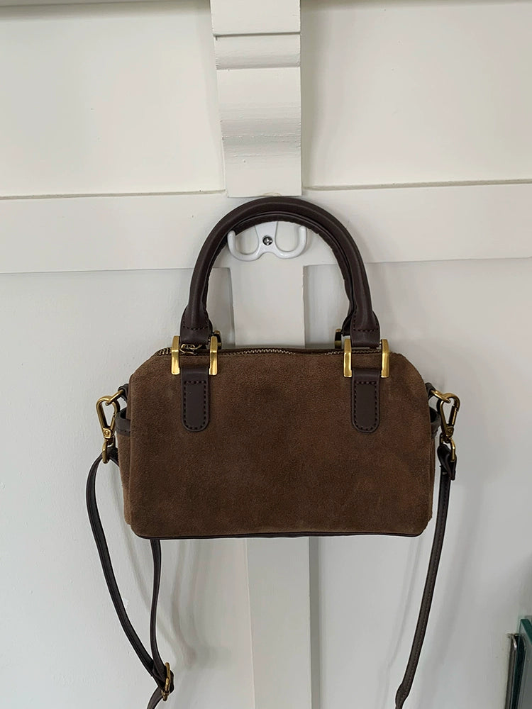 Vintage Suede One-Shoulder Crossbody Boston Pillow Bag