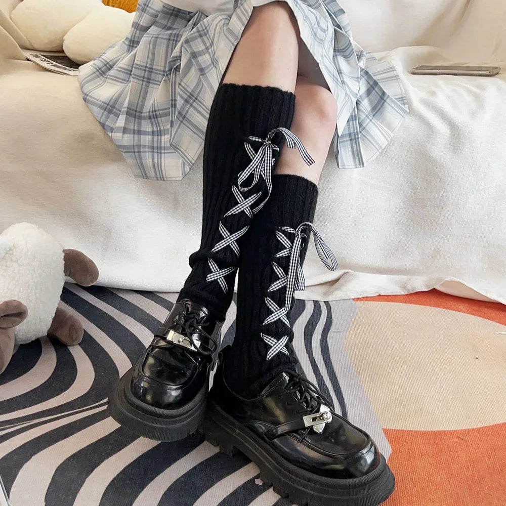 Lace-Up Ribbon Legwarmers