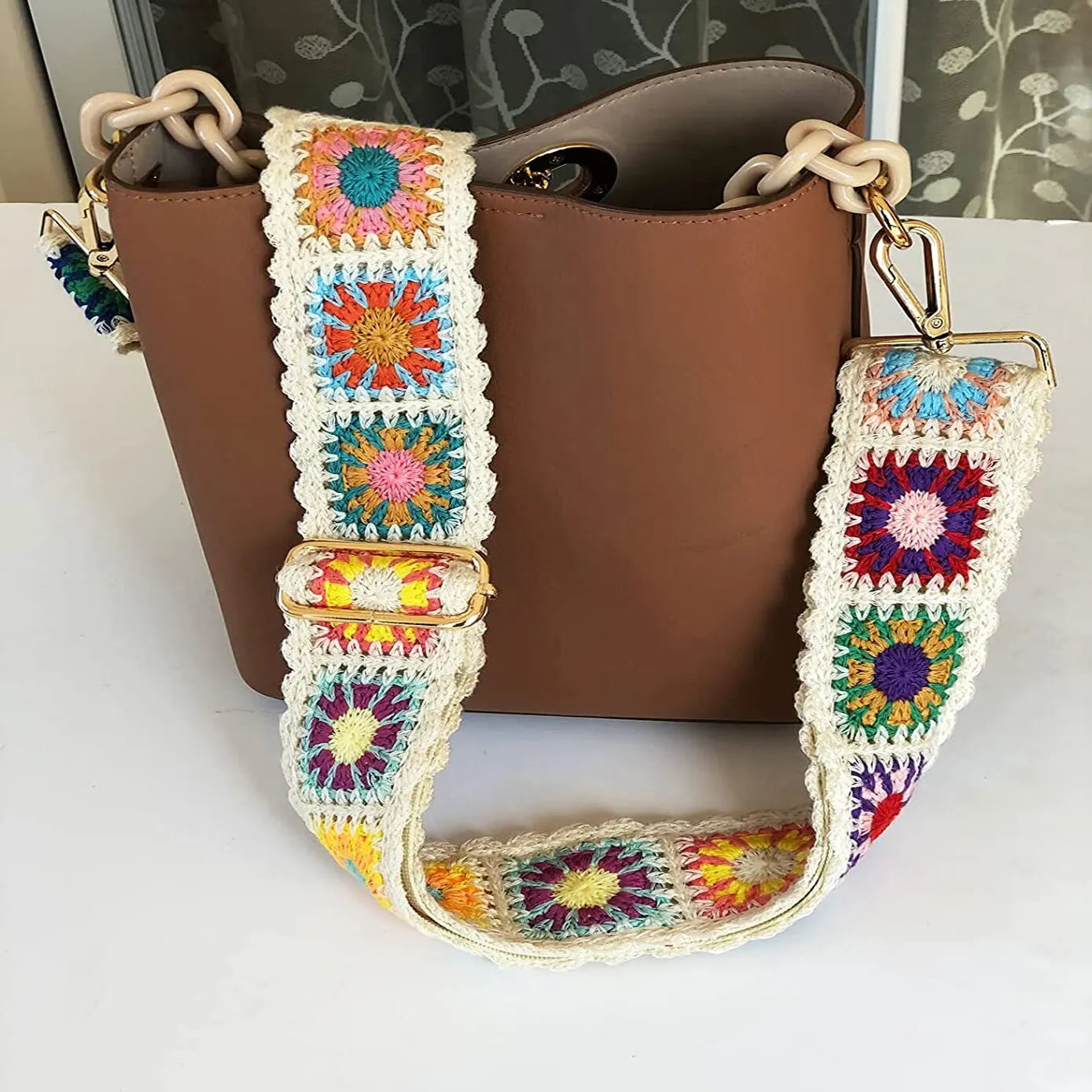 Boho Flower Crochet Adjustable Bag Strap