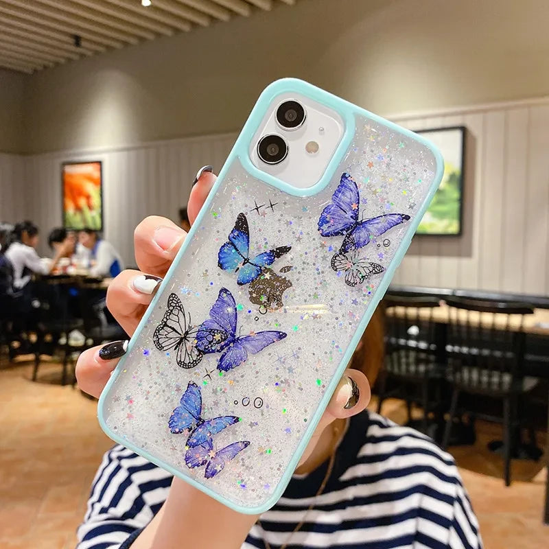 Glitter Butterfly Clear Phone Case