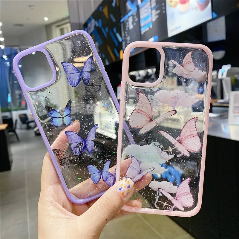 Glitter Butterfly Clear Phone Case