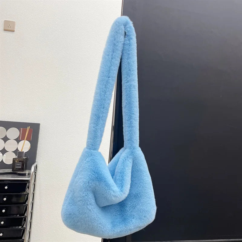 New Rabbit Plush Bag for women Versatile Shoulder Y2K Rose Red Millennium Spicy Girls Style Crossbody Plush Student armpit Bag