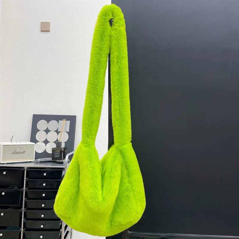 New Rabbit Plush Bag for women Versatile Shoulder Y2K Rose Red Millennium Spicy Girls Style Crossbody Plush Student armpit Bag