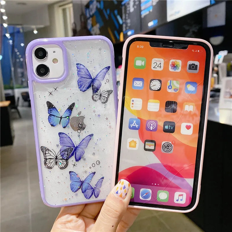 Glitter Butterfly Clear Phone Case