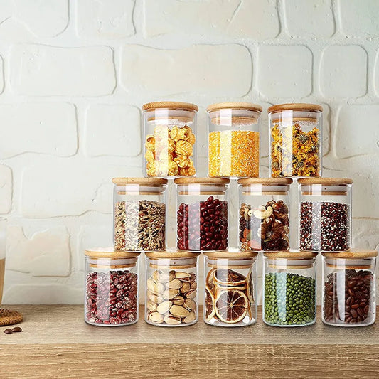 Mini Bamboo Glass Jar Set